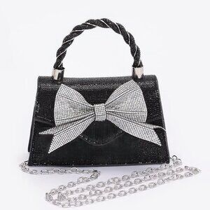 Rhinestone Ribbon Top Handle Flap Bag